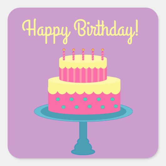 Happy Birthday Sticker mit Cake (Vorderseite)