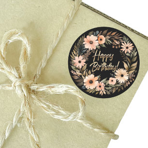 Happy Birthday Sticker mit Watercolor Blume