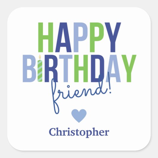 Happy Birthday Sticker Tag Blue Green Stripes (Vorderseite)