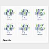 Happy Birthday Sticker Tag Blue Green Stripes (Blatt)