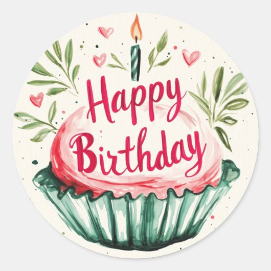 Happy Birthday Sticker - Typ Muffin (Vorderseite)