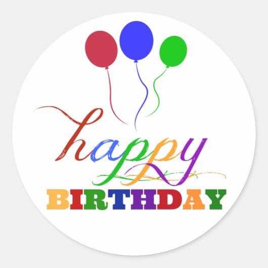 Happy Birthday Stickers farbenfrohe Ballons (Vorderseite)
