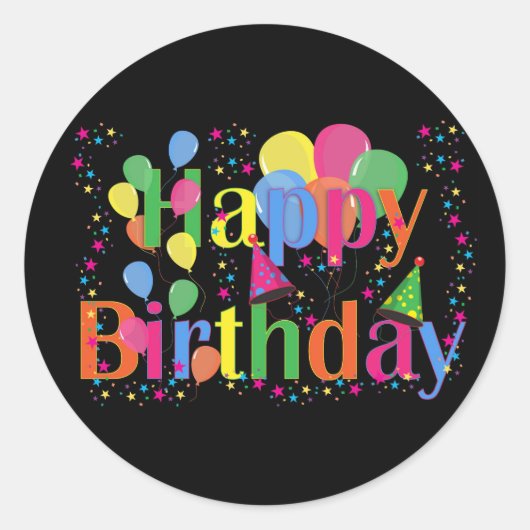 Happy Birthday Stickers farbenfrohe Ballons (Vorderseite)