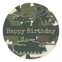 Happy Birthday Stickers - Military Camouflage