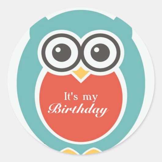 Happy Birthday Stickers Niedlich Baby Owl Cartoon (Vorderseite)