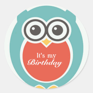 Happy Birthday Stickers Niedlich Baby Owl Cartoon