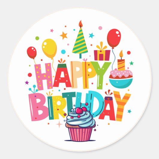 Happy Birthday Stickers, Round Shape Runder Aufkleber (Vorderseite)