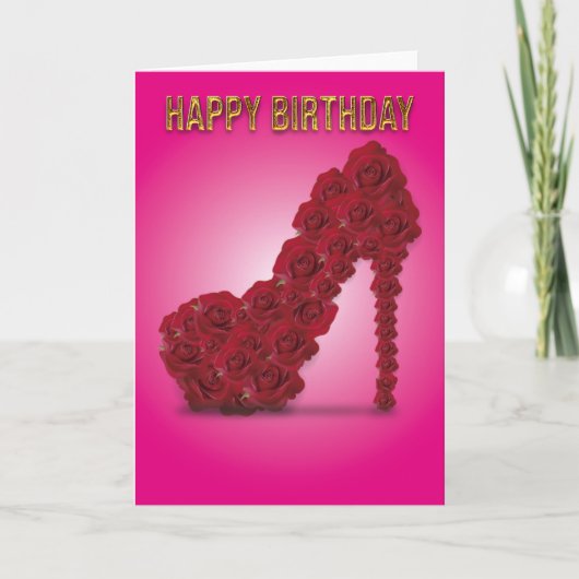 Happy Birthday Stiletto Rote Rosen Basic Karte (Vorderseite)