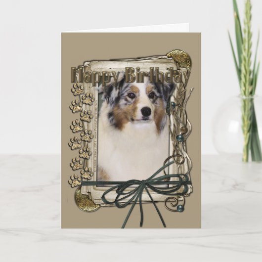 Happy Birthday - Stone Paws - Australian Shepherd Karte (Vorderseite)