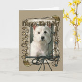 Happy Birthday - Stone Paws - West Highland Terrie Karte (Gelbe Blume)