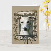 Happy Birthday - Stone Paws - Whippet Karte (Gelbe Blume)
