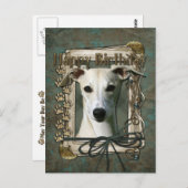 Happy Birthday - Stone Paws - Whippet Postkarte (Vorne/Hinten)