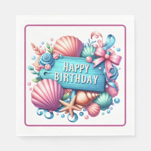 Happy Birthday Strand Thema Serviette (Vorderseite)