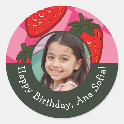 Happy Birthday Strawberry Checkered Custom Sticker (Vorderseite)