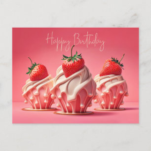 Happy Birthday Strawberry Cupcakes Postkarte