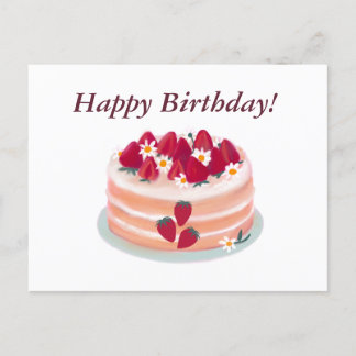 Happy Birthday Strawberry Obstkuchen und Blume Postkarte