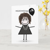 Happy Birthday Strichmännchen Girl with Balloon Karte (Gelbe Blume)