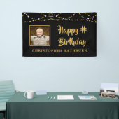 Happy Birthday String Lights Foto Black Gold Banner (Messeveranstaltung)