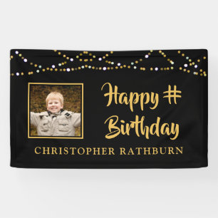 Happy Birthday String Lights Foto Black Gold Banner