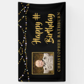 Happy Birthday String Lights Foto Black Gold Banner (Vertikal)