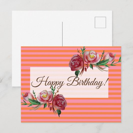 Happy Birthday Stripes Postkarte (Vorne/Hinten)