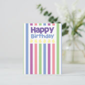 Happy Birthday Stripey Card Postkarte (Stehend Vorderseite)