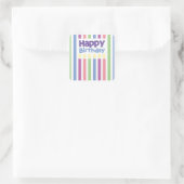 Happy Birthday Stripey Card Quadratischer Aufkleber (Tasche)