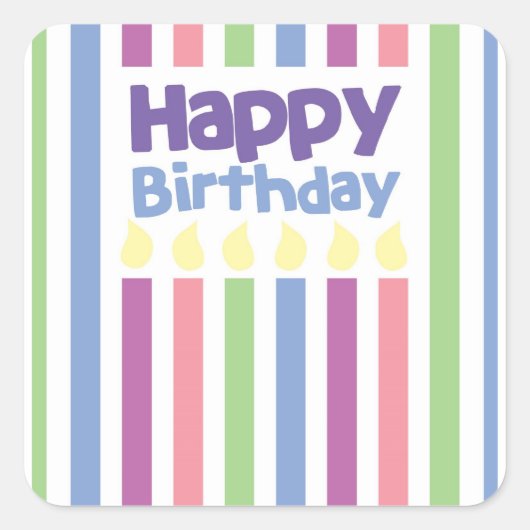 Happy Birthday Stripey Card Quadratischer Aufkleber (Vorderseite)