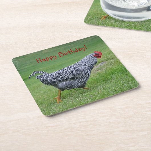 Happy Birthday Strolling Chicken Rechteckiger Pappuntersetzer (angewinkelt)