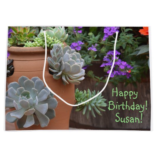Happy Birthday Succulent Addict Große Geschenktüte (Vorderseite)