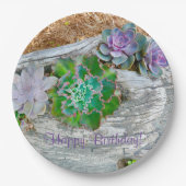 Happy Birthday Succulents auf Driftwood Pappteller (Vorderseite)