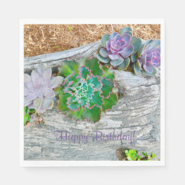 Happy Birthday Succules auf Driftwood Serviette