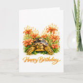 Happy Birthday Sulcata turtle with Orange Lilies Karte (Vorderseite)