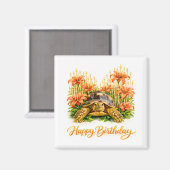 Happy Birthday Sulcata turtle with Orange Lilies Magnet (Vorderseite/Rückseite)