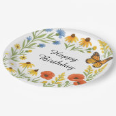 Happy Birthday Summer Flowers Paper Plate Pappteller (Schrägansicht)