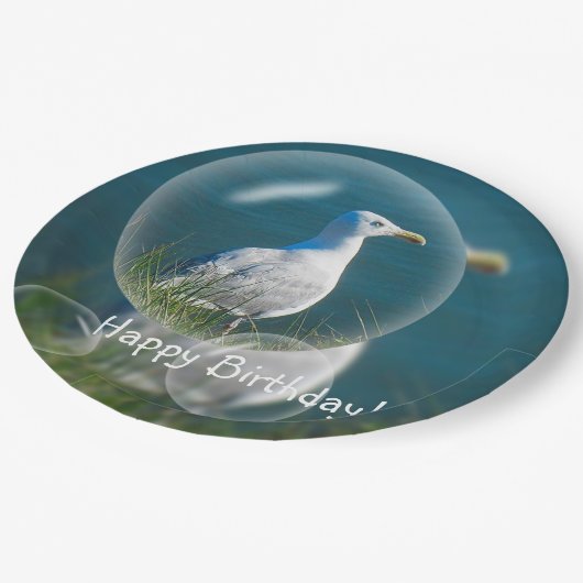 Happy Birthday Summer Seagull Pappteller (Schrägansicht)