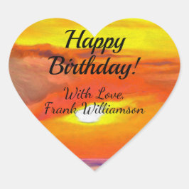 Happy Birthday Sunset 2443 Herz-Aufkleber