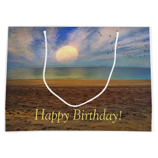 Happy Birthday Sunset Beach Große Geschenktüte (Vorderseite)
