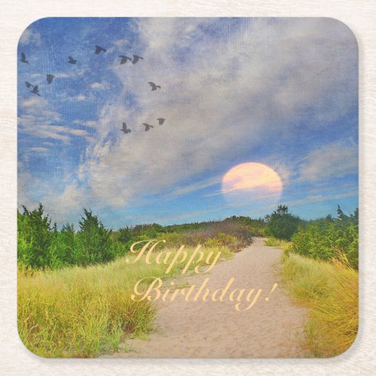 Happy Birthday Sunset Path to Beach Paper Plate Rechteckiger Pappuntersetzer (Vorderseite)