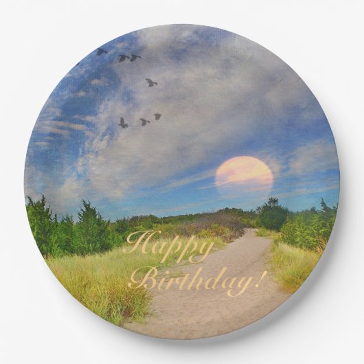 Happy Birthday Sunset Path To Beach Pappteller (Vorderseite)