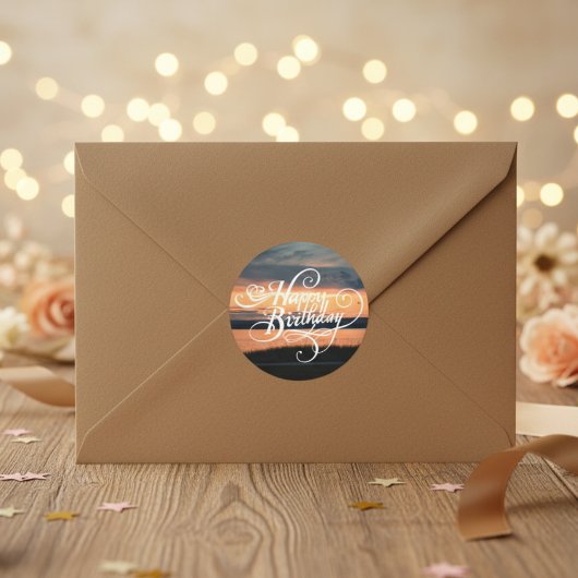 Happy Birthday Sunset Runder Aufkleber