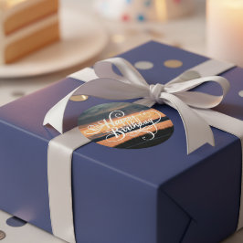 Happy Birthday Sunset Runder Aufkleber