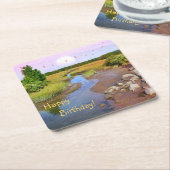 Happy Birthday Sunset Seashore Rechteckiger Pappuntersetzer (angewinkelt)