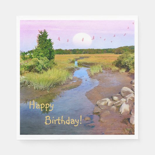 Happy Birthday Sunset Seashore Serviette (Vorderseite)