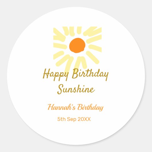 Happy birthday sunshine yellow orange birthday boh runder aufkleber (Vorderseite)