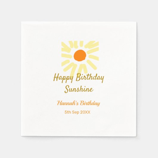 Happy birthday sunshine yellow orange birthday boh serviette (Vorderseite)