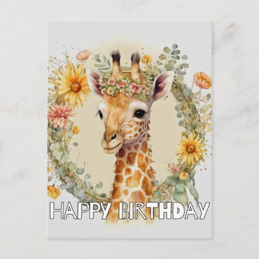 Happy Birthday Super Niedlich Giraffe Feiertagspostkarte (Vorderseite)