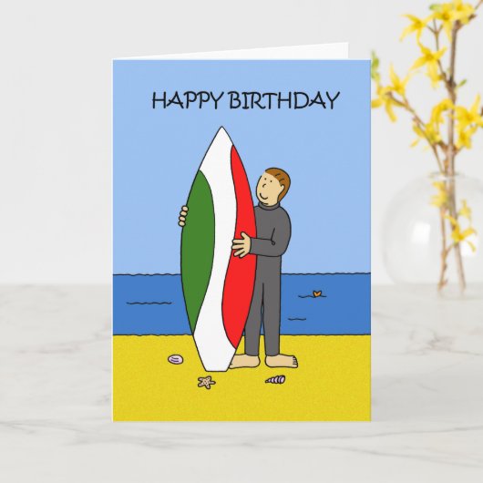 Happy Birthday Surfer Boy Karte (Gelbe Blume)