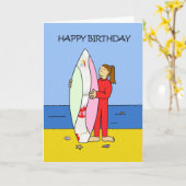 Happy Birthday Surfer Girl Karte (Gelbe Blume)
