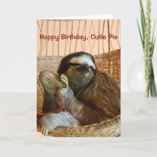 Happy Birthday Süsse Pie Sloth Karte (Vorderseite)